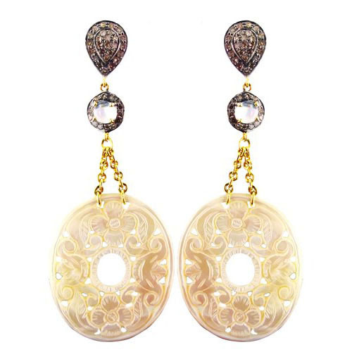 Carving Pave Diamond Dangle Earrings Jewelry