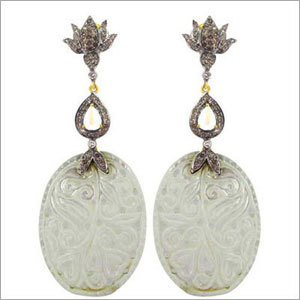 Gold Diamond Tourmaline Carving Earrings Jewelry