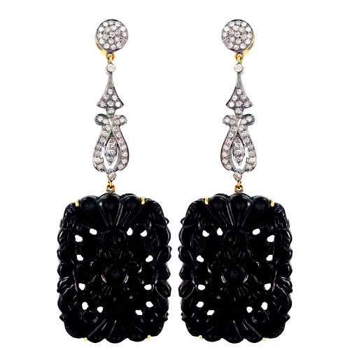 Black Onyx Carving Earring Jewelry
