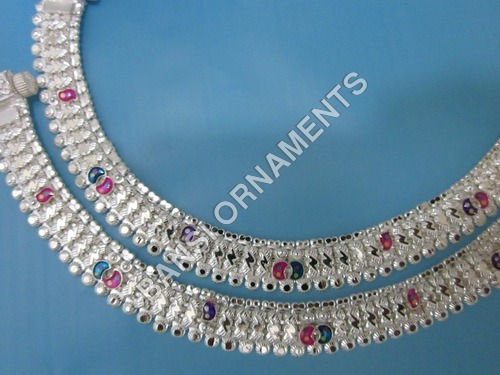 silver 3 line round anklets