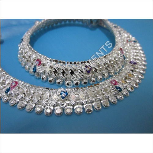 silver 3 line round anklets