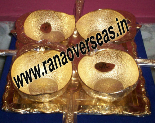 Gold Plated 24K Bowl Set With Spoon and Tray.