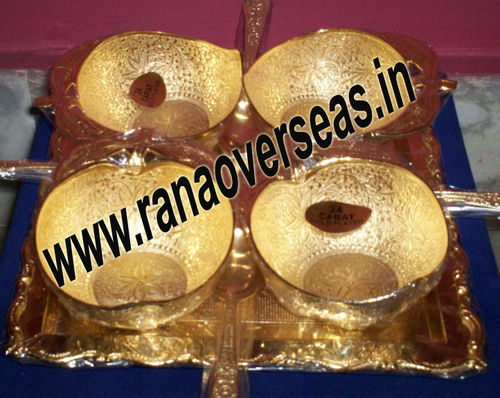 Gold Plated 24K Bowl Set With Spoon and Tray.