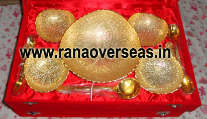 Gold Plated 24K Bowl Set With Spoon developed in Brass Metal. 