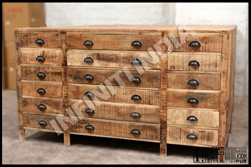 Polished Reclaimed Wooden Drawer Chest 