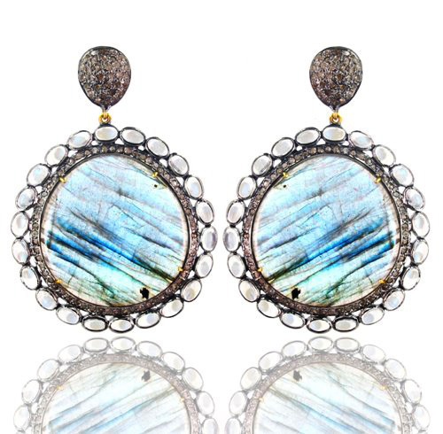 Diamond Gold Labradorite Gemstone Earrings