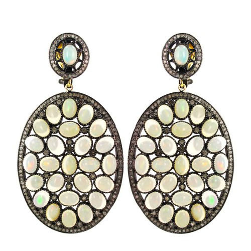 Opal Gemstone Wedding Diamond Earrings