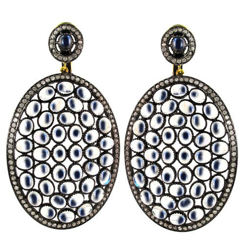 Moonstone Pave Diamond Wedding Earrings