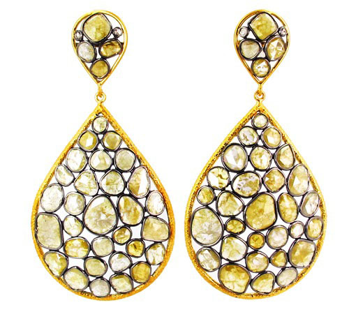 14k Yellow Gold Slice Diamond Earrings - 14k Gold, 14.37g, 21.99 Ct Diamonds, Teardrop Shape, Lightweight, Elegant Shine