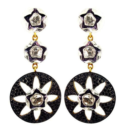 14k Gold Black Spinel Dangle Earrings 