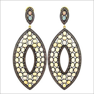 Opal Gemstone Pave Diamond Earrings Jewelry