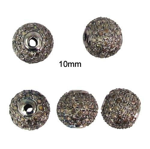 Diamond Pave Silver 10mm Beads