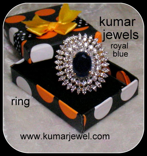 Royal Look Ring - Metal Adjustable Silver, CZ Stones with Royal Blue Stud , Elegant Fine Finish