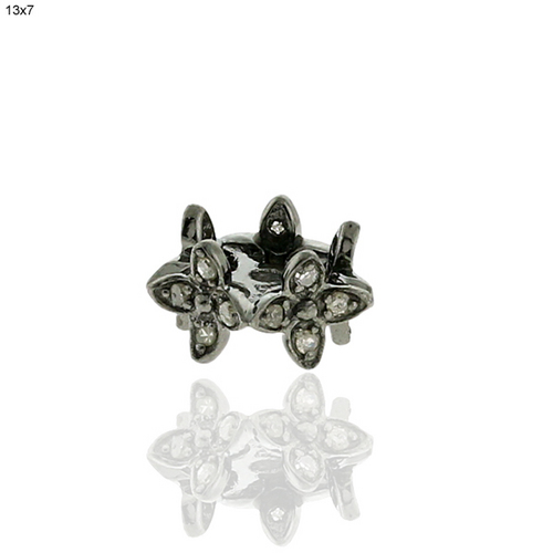 13*7mm Pave Diamond Spacer Findings - Silver, 13x7 mm, 0.22 Ct Diamonds | Elegant Design, Durable, Versatile Use