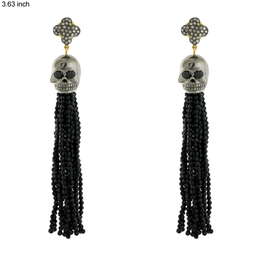 3.63inch Skull Pave Diamond Tassel Earrings