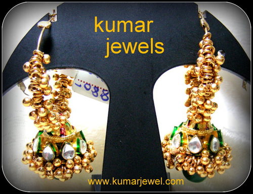 Kundan Beaded Earring - Silver Alloy, 2-3 cm, Gold Plated | Stylish Hoop, Kundan Work, Party Wear