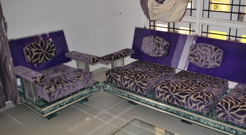 Glass Sofa - Metal & Fabric, Varied Dimensions, Purple | Elegant Design, Durable Frame, Comfortable Seating, Stylish Upholstery, Easy Cleaning, 1 Year Warranty
