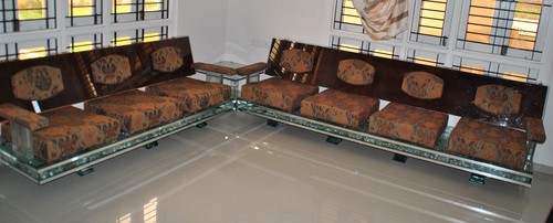 Glass Sofa - Wood and Fabric, Brown, Varied Dimensions | Elegant Design, Durable Material, Comfortable Seating, Stylish Look, Space Saving, Easy Cleaning