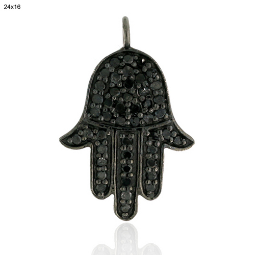 Pave Diamond Hamsa Pendant - Sterling Silver, 24x16 mm, 0.51 Ct Diamonds | Elegant Pave Design, Symbolic Jewelry