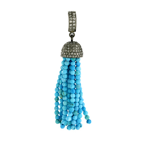Turquoise Beads Diamond Tassel Pendant
