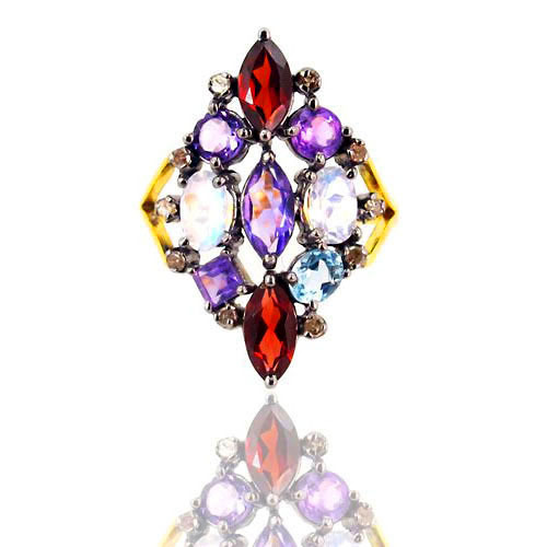Multi Color Gemstone Gold Ring