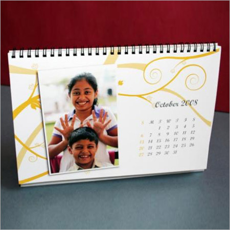 Gift Items Calender - Paper Cardboard, A5 Size, White, Spiral Binding | Customizable Design, Full Color Print, 12 Pages, Desk Calendar