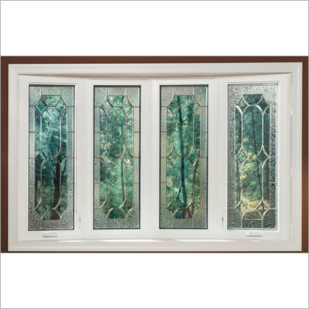 White Bow with Designer Glass - Wood Frame, Polished Finish | Floral Pattern, Elegant Design, Sound Insulation, Energy Efficient