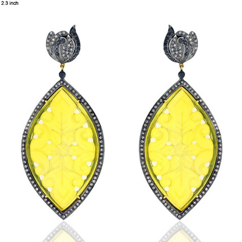 59mm Yellow Agate Carving Diamond Earring