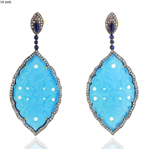 81mm Blue Agate Diamond Earrings