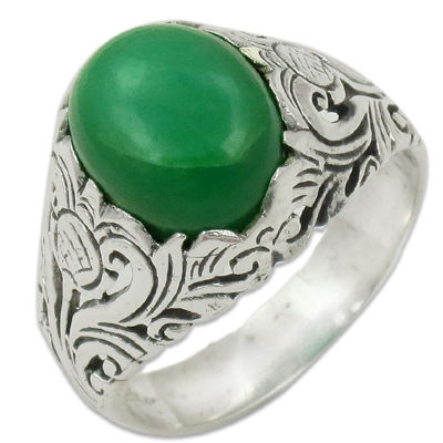 Green Onyx Semi Precious Gemstone Silver Ring Jewellery