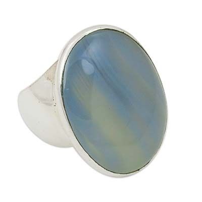Blue Chalcedony Gemstone Ring Silver Jewellery
