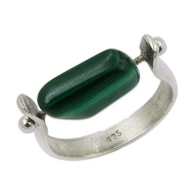 Malachite Semi Precious Gemstone Silver Ring Jewellery