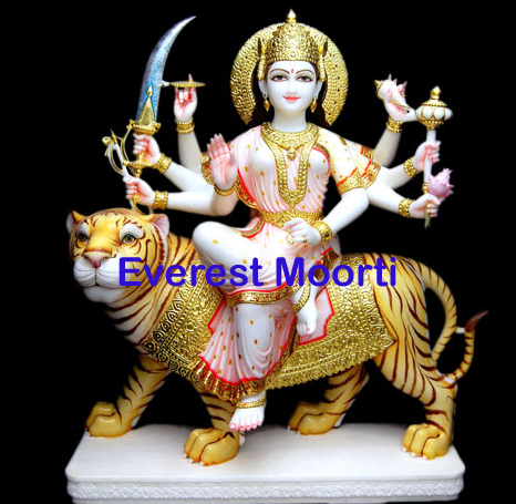 Durga Marble Maa - Hand-Carved Marble, Polished Finish | Intricate Details, Durable, Elegant Design, Religious Significance