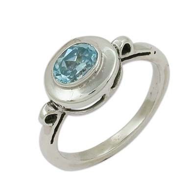 Blue Topaz Natural Gemstone Silver Ring Jewellery