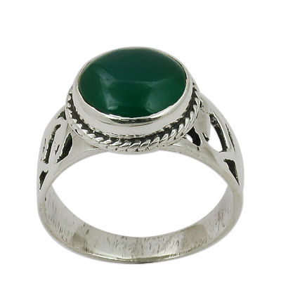 Green Onyx Semi Precious Gemstone Silver Ring Jewellery