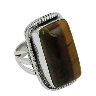 Gemstone Silver Ring,Tiger Eye Ring