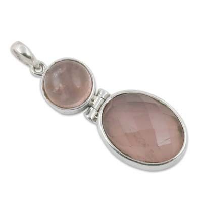 Natural Rose Quartz Gemstone Silver Pendant Jewellery