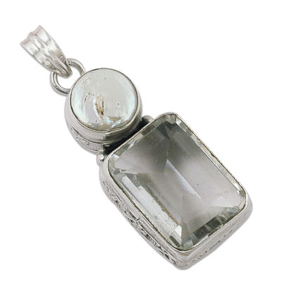 Crystal & Mother Of Pearl Gemstone Silver Pendant Jewellery