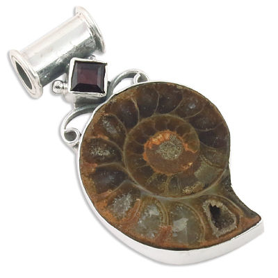 Ammonite & Garnet Gemstone Pendant Jewellery