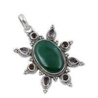 Malachite Gemstone Pendant Jewellery - 925 Sterling Silver, 40mm X 20mm, Green | Handcrafted, Bezel Set, Rhodium/silver Plated Finish