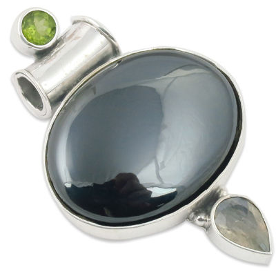 Stylist Gun Metal Gemstone Pendant Jewellery