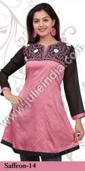 Ladies Anarkali Kurta - Silk, Pink, V-Neck | Floral Embroidery, Elegant Design, Comfortable Fit, Fine Finishing