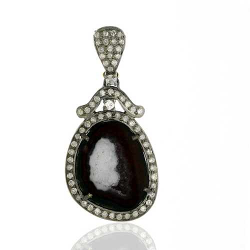 18k Gold Geode Diamond Pendant Jewelry