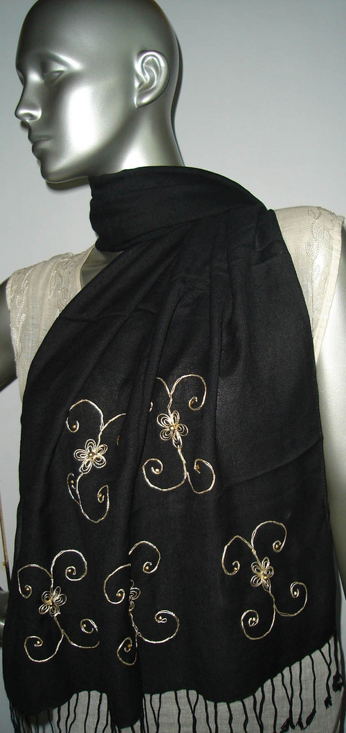 Satin viscose stole with embroidery work