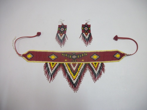 Handicraft Jewellery - Beads and Thread, Necklace 15-18 in, Burgundy, Earrings 2-3 in | Elegant, Handcrafted, Unique Bohemian Style
