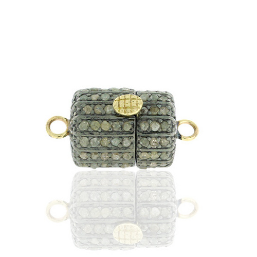 Pave Diamond Connector Lock Finding - 14k Gold & Sterling Silver, 23x12mm | 6.42cts Diamonds, 1.85cts Gemstones, Secure Closure
