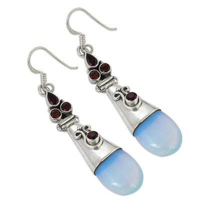 Semi Precious Garnet & Opal Gemstone Earrings Jewellery