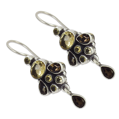 Citrine & Smokey Quartz Gemstone Earrings Jewellery