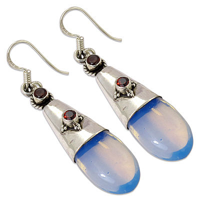 Semi Precious Garnet & Synthetic Opal Gemstone Earrings Jewellery