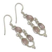 Designer Rose Quartz Gemstone Earring Jewellery - 925 Sterling Silver, 30mm X 12mm, Pink Oval Rose Quartz | Handcrafted, Bezel Set, Dangle Drop, Allergy Free, Fish Hook Clasp